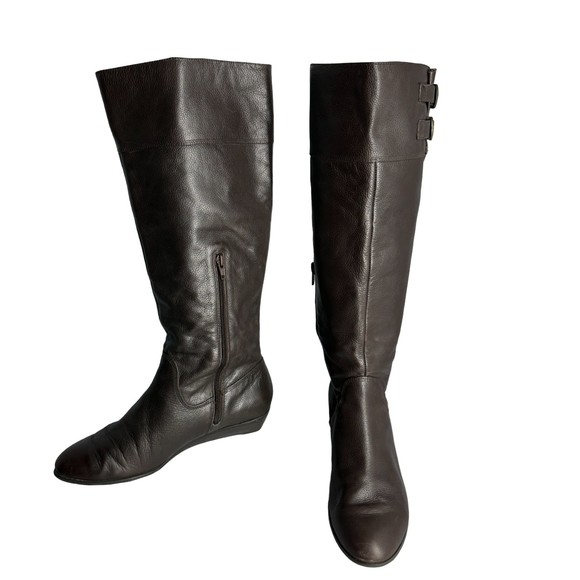 Arturo Chiang Brown Leather Riding Boots Zip Knee High Womens Size 8.5 M - Picture 1 of 11